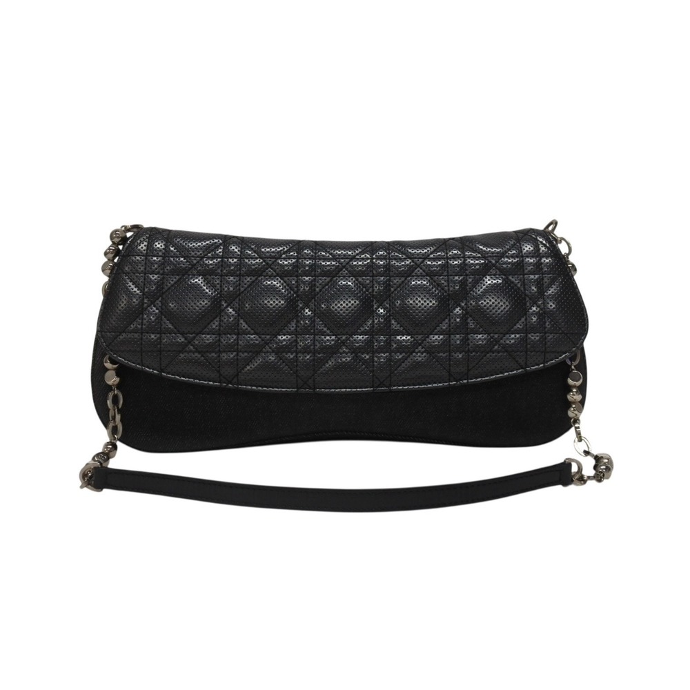 Dior Cannage Shoulder Bag Dark Gray Denim Leather Black Chain Strap - Picture 2 of 9